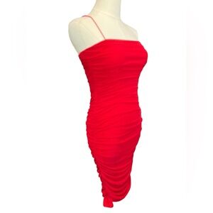 ❤️ EUC B. DARLIN Red Mesh Ruched Bodycon Dress | Women’s Sz S
